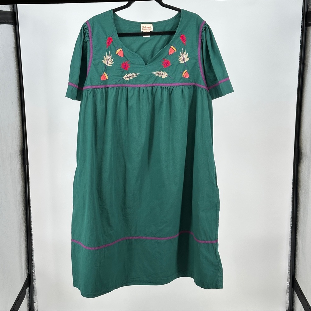 Women’s‎ 2X Embroidered Green House Dress Mumu 90’s Vintage